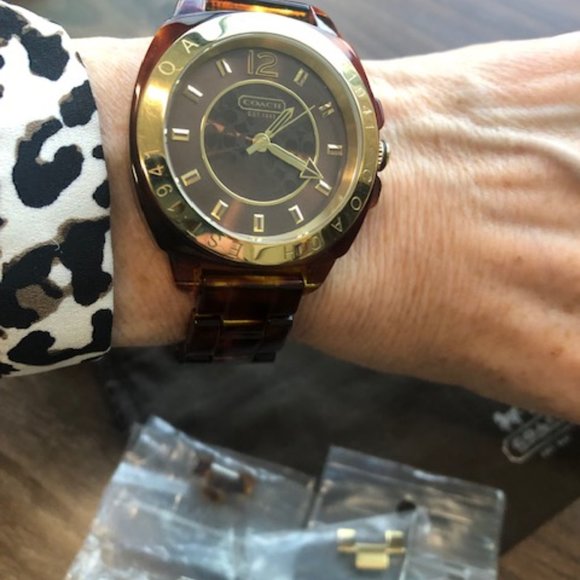 Pre-Owned-COACH Boyfriend Watch.  Brown & Gold. main image 4